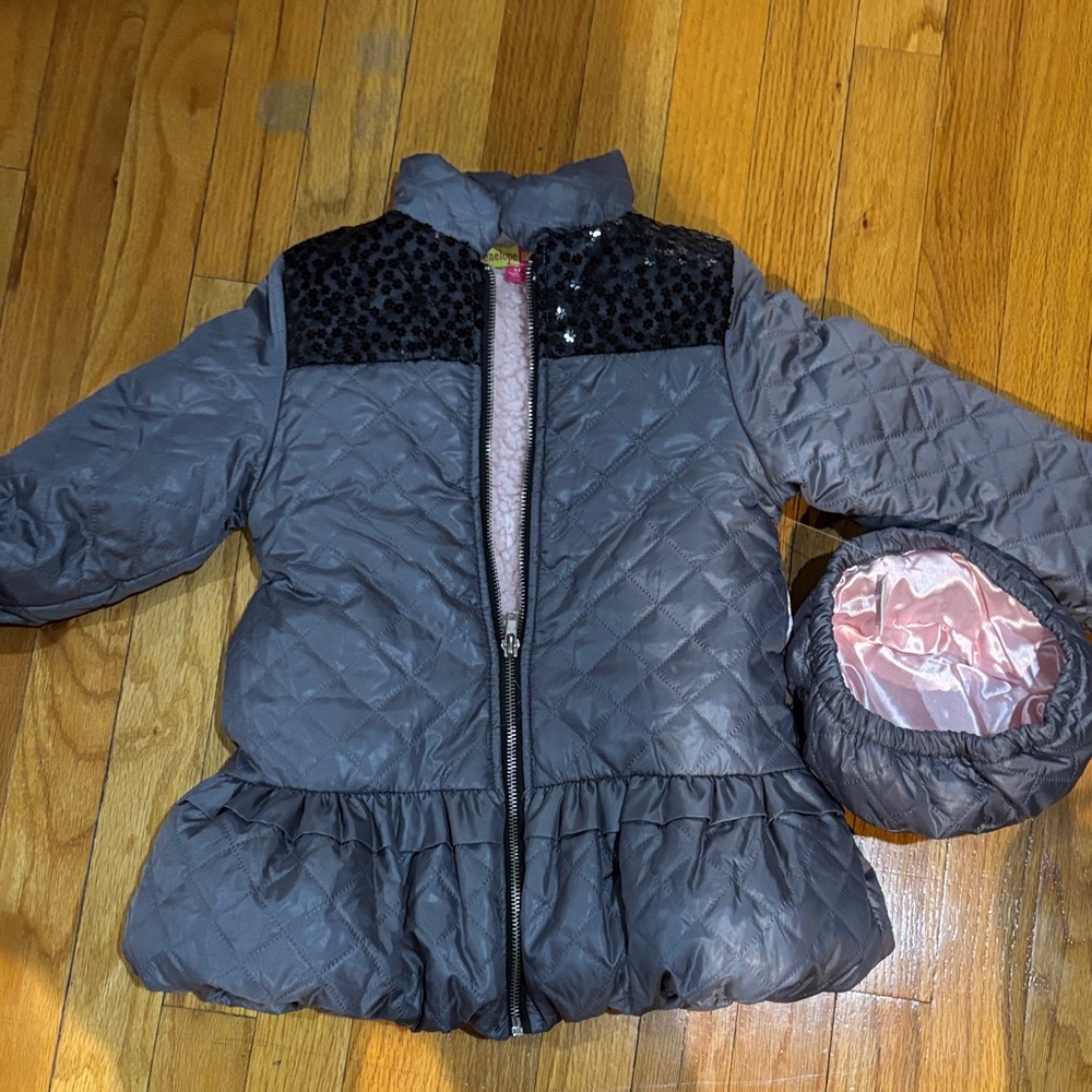 Penelope Mack Gray and Black Quilted Kids Puffer Jacket